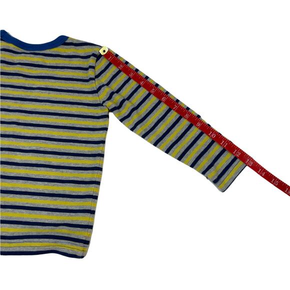 Mini Boden  Boys Yellow and Blue Striped Long Sleeved Shirt Sz 3/4 - Picture 6 of 7